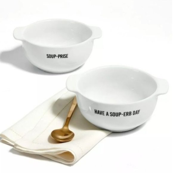 Set of Two Words Soup Porcelain Bowls With‎ Handles 22 oz - Picture 5 of 8